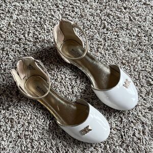Michael Kors White Patent Flats with Gold Accents